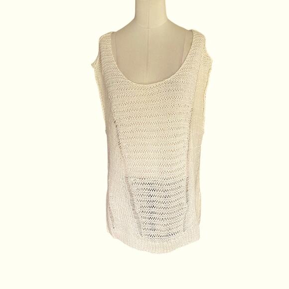 Helmut Lang Ivory Destroyed Artisanal Hollow Knit Linen Cap Sleeve Sweater - Picture 13 of 13